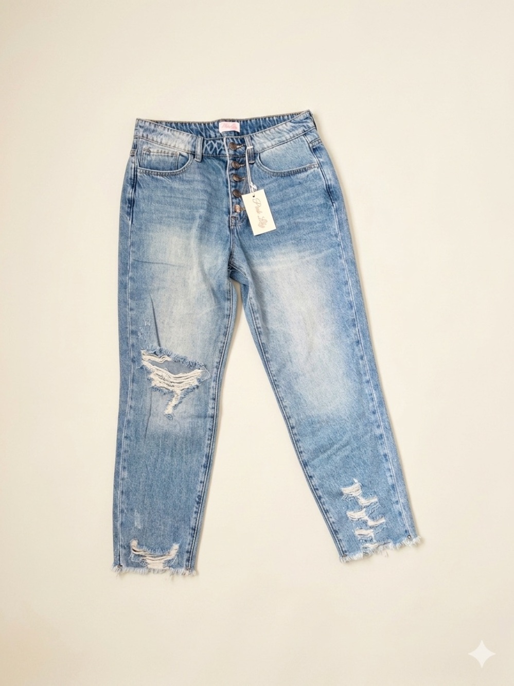 Pink Lily Light Wash Distressed Jeans